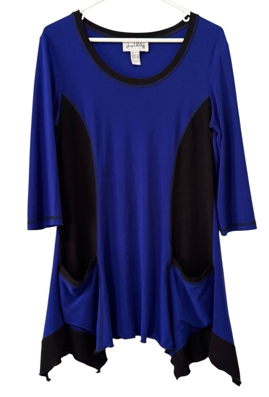 Joseph Ribkoff Colorblock Asymmetric 3/4 Sleeve Tunic Top Size 12 Artsy Stretch